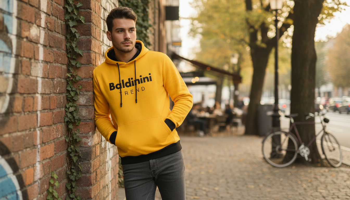 Baldinini Trend Yellow Brushed Hoodie: Long-Sleeve