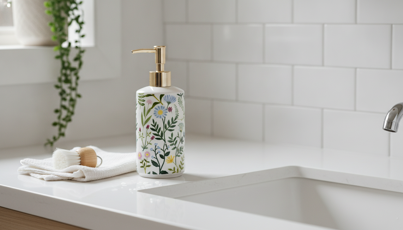 Ceramic Flower Soap Dispenser for a Tidy Sink Setup
