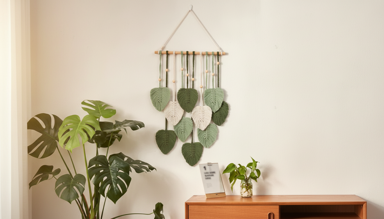 Handwoven Cotton Rope Leaf Wall Hanging for Cozy Walls