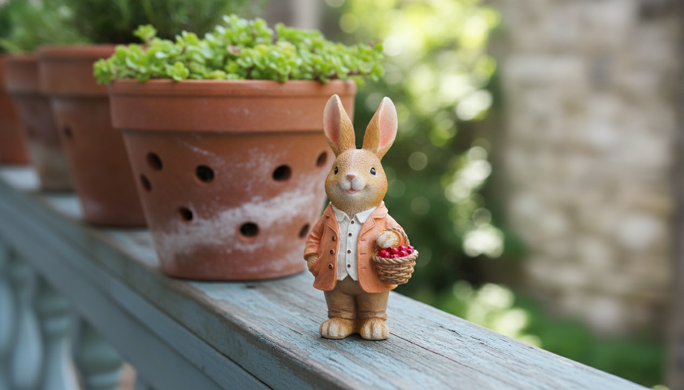 Pastoral Bunny Resin Decor for Pots, Gardens & Balconies