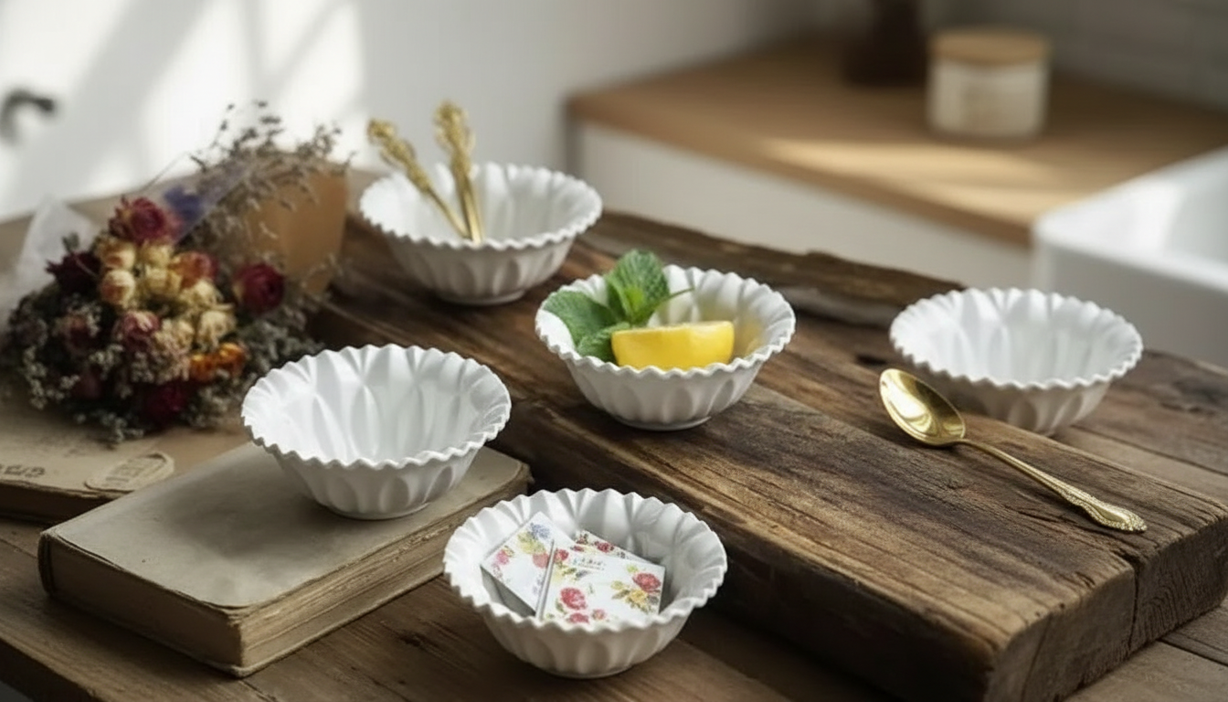 Ruffled Flower-Shaped Ceramic Bowl for Serving & Decor
